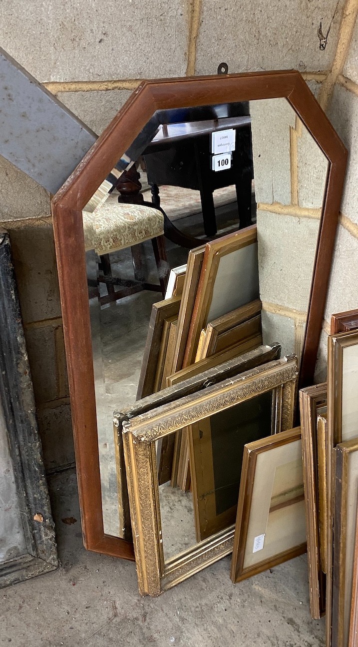 An octagonal mahogany bevelled wall mirror, height 102cm together with a smaller rectangular giltwood and composition wall mirror